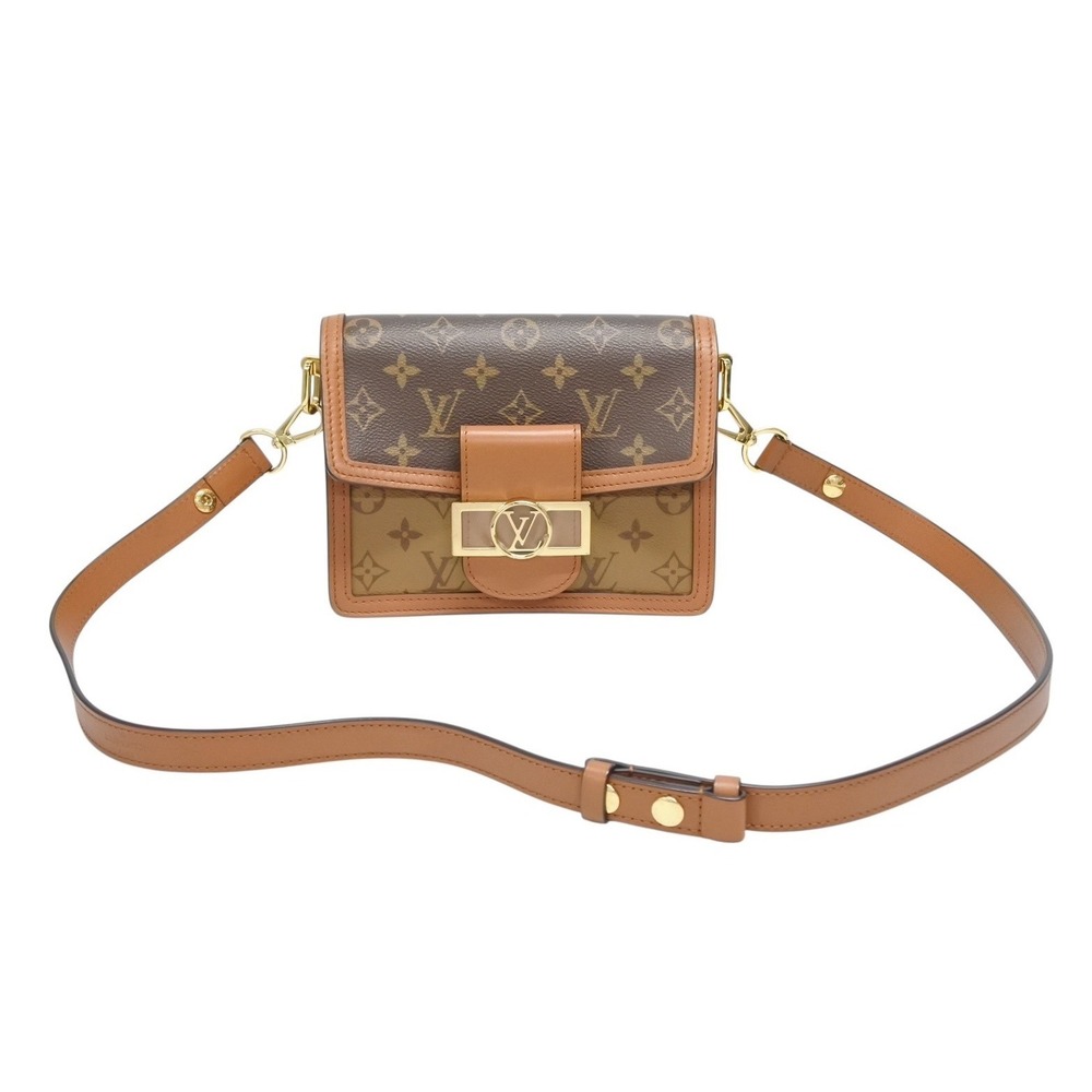 LOUIS VUITTON Monogram Leather Brown Reverse Dauphine Bag Brown Canvas Leather